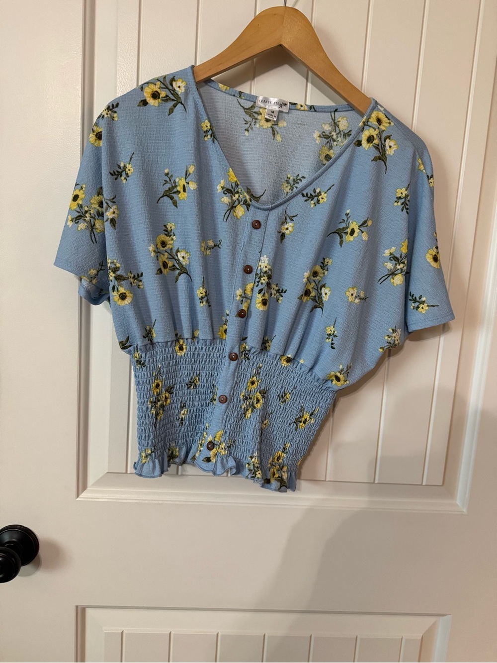 Orange Kiss Floral Smocked Crop Top - Blue & Yellow, Size M